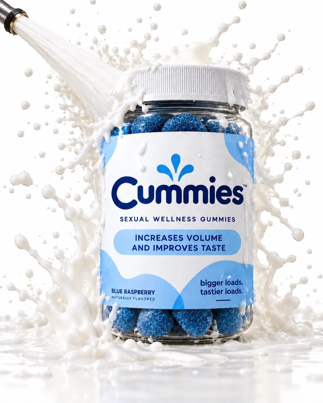 A jar of Cummies hit by a splash of milk